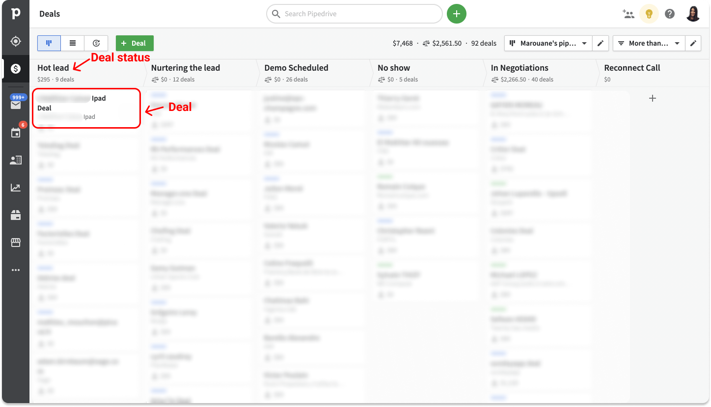 deal status in Pipedrive after lemlist automatic import